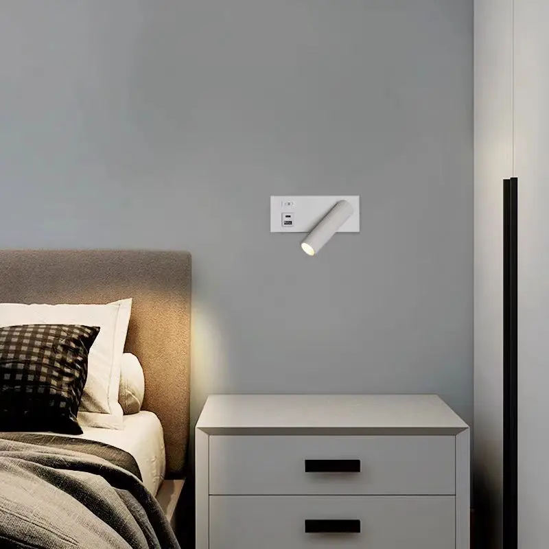 LED Wall Lamp USB Charging Type-C Rotating Surface Mounted Reading Wall Light 5W Spot Downlight for Bedroom Hotel Study