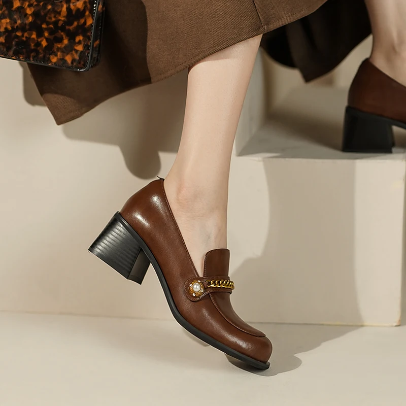 

Женские туфли на толстом каблуке, коричневые туфли с квадратным носком, весна 2022