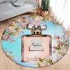 ~O~Vintage Paris-Inspired Perfume Bottle & Floral Round Rug – Washable Decorative Floor Mat for Living Room & Bedroom