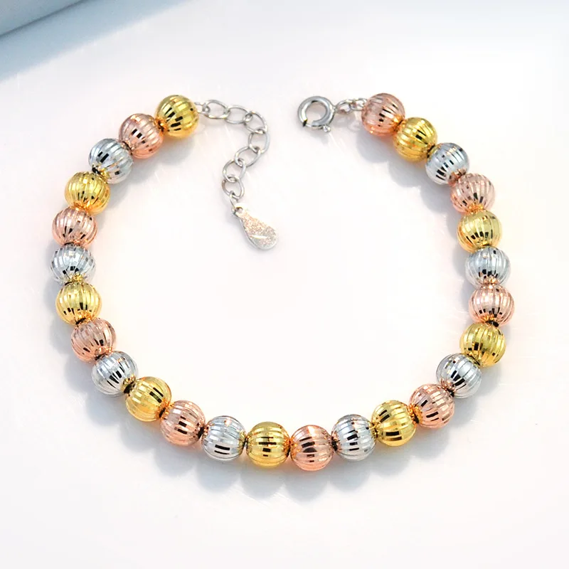 

S925 Sterling Silver Plating Color Gold Watermelon Bracelet Female Graceful and Fashionable Color Silver Beads Bracelet High-Pro