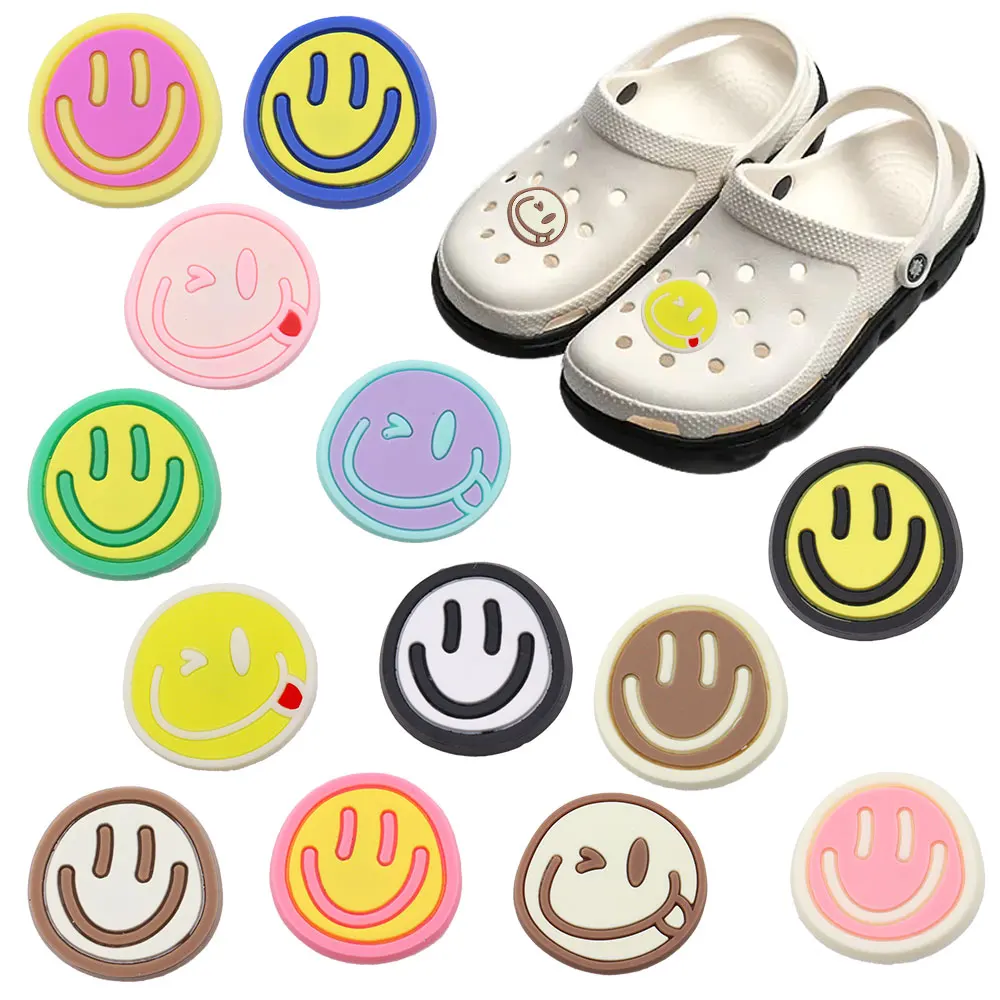

Mix 50pcs PVC Croc Jibz Fit Wristbands Kawaii Colorful Smile Face Sandals Shoes Decoration Slipper Accessories Ornament Kid Gift