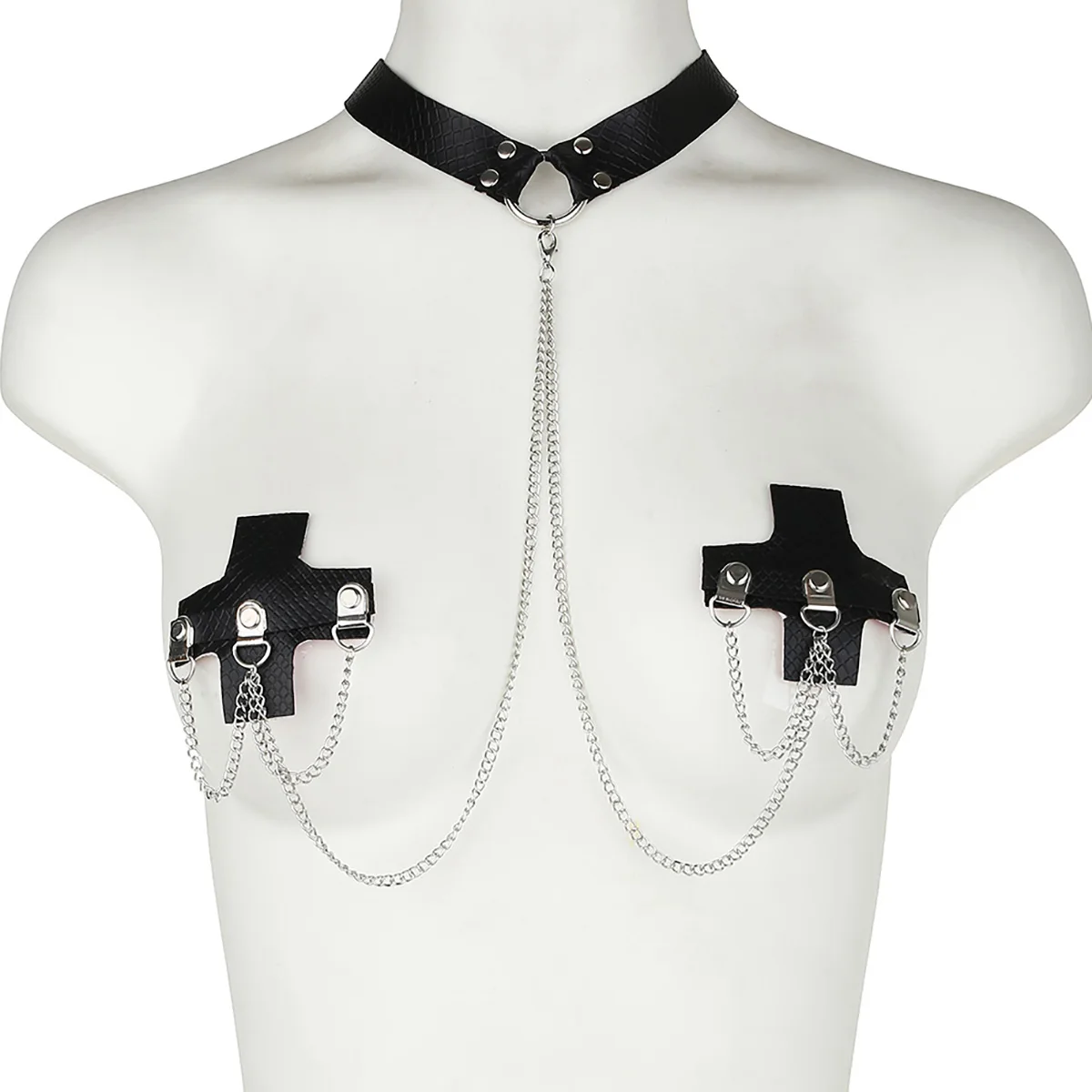 

Cross Chain Linked Nipple Cover With Choker Nipple Pasties Reusable Women Sexy Bondage Choker Collar Body Chains Sex Games Toys