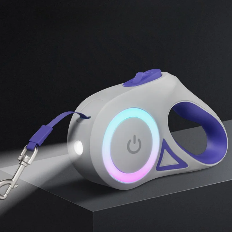 Image showcasing 3M/5M Automatic Retractable Dog Leash with Flashlight, LED Glowing at ...