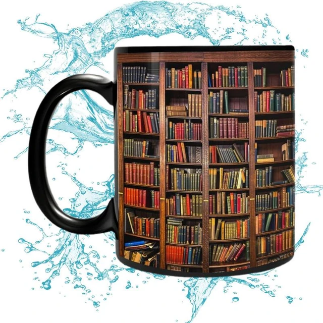 Microwave Safe Coffee Mug Professionally Printed Coffee Mug 3D Bookshelf Mug Ceramic Water Cup with Handle Library Shelf Space for Book for Readers