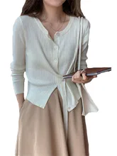 

Spring Casual Round Neck Knitted Cardigan Jacket Women 2022 New Multicolor Long-sleeved Single-breasted Slim Top N1498