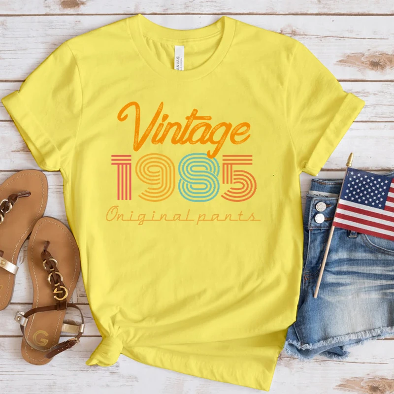 (Premium T-shirt) Neue Heiße Vintage 1985 T-Shirts Mode Frauen Mädchen Sommer T-shirt Casual Kurzarm Rundhals Tops T-Shirts – Detail 16