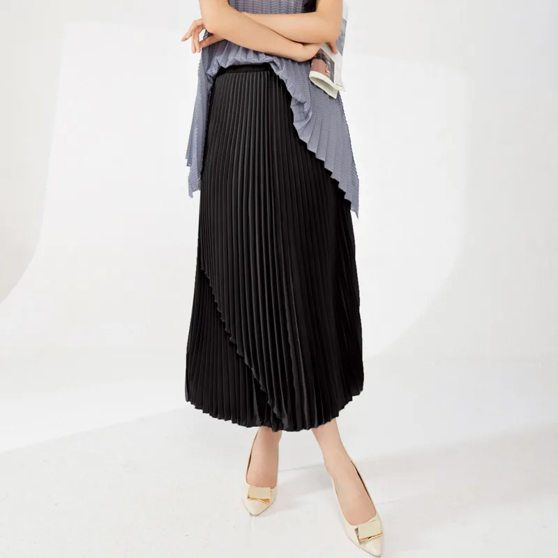 

COZOK Irregular Solid Color Pleated Half Skirt High End New Summer Women A-line Mid Length Casual Slim All-match Chic WT5051