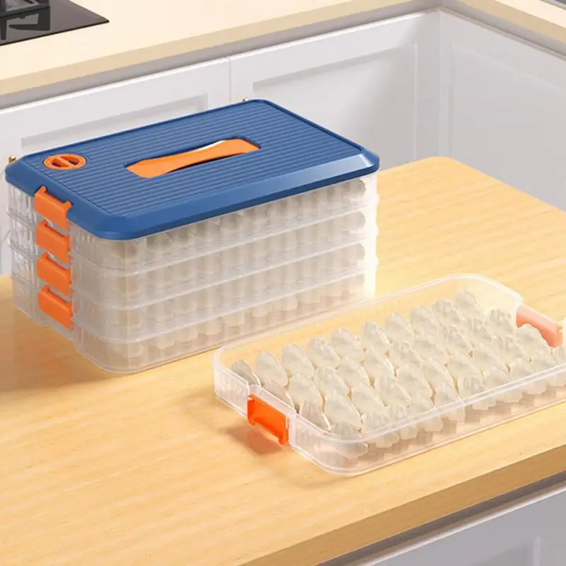 

Refrigerator Organizer Dumpling Storage Box Kitchen Organizer Food Storage Box with Lid Stackable Transparent Plastic Shelf