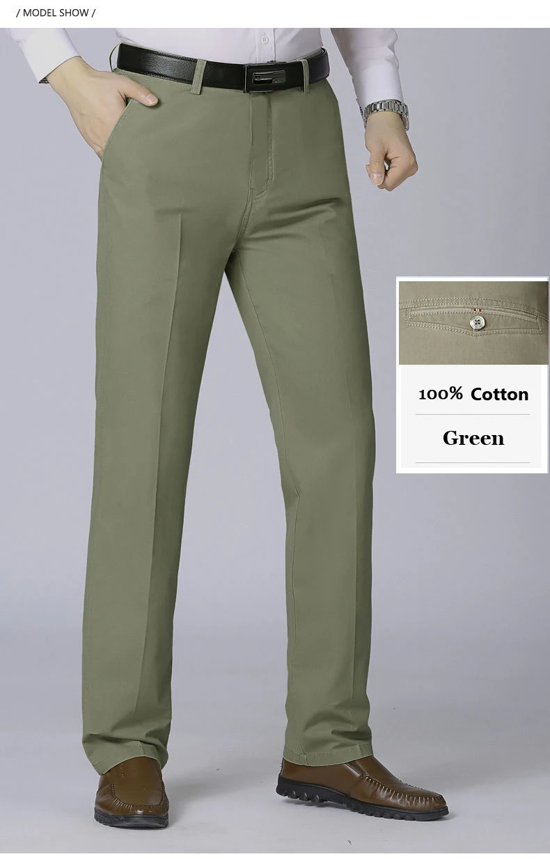 Herren Frühling Herbst 100% Baumwolle Business-Hose für Mittelalter, Gerade Geschnittene Hose mit Hoher Taille, Dünne und Dicke Freizeithose für Männer – Detail 8