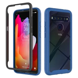 Rugged Hybrid Phone Case - Two Layer Shockproof Crystal Clear Shell Cover for TCL 10L (Dark Blue)