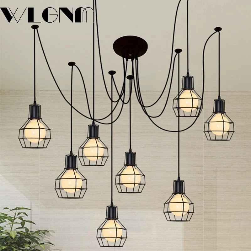 Vintage-Chandelier-Creative-Ceiling-Hanging-Light-Living-Room-E27-Iron ...