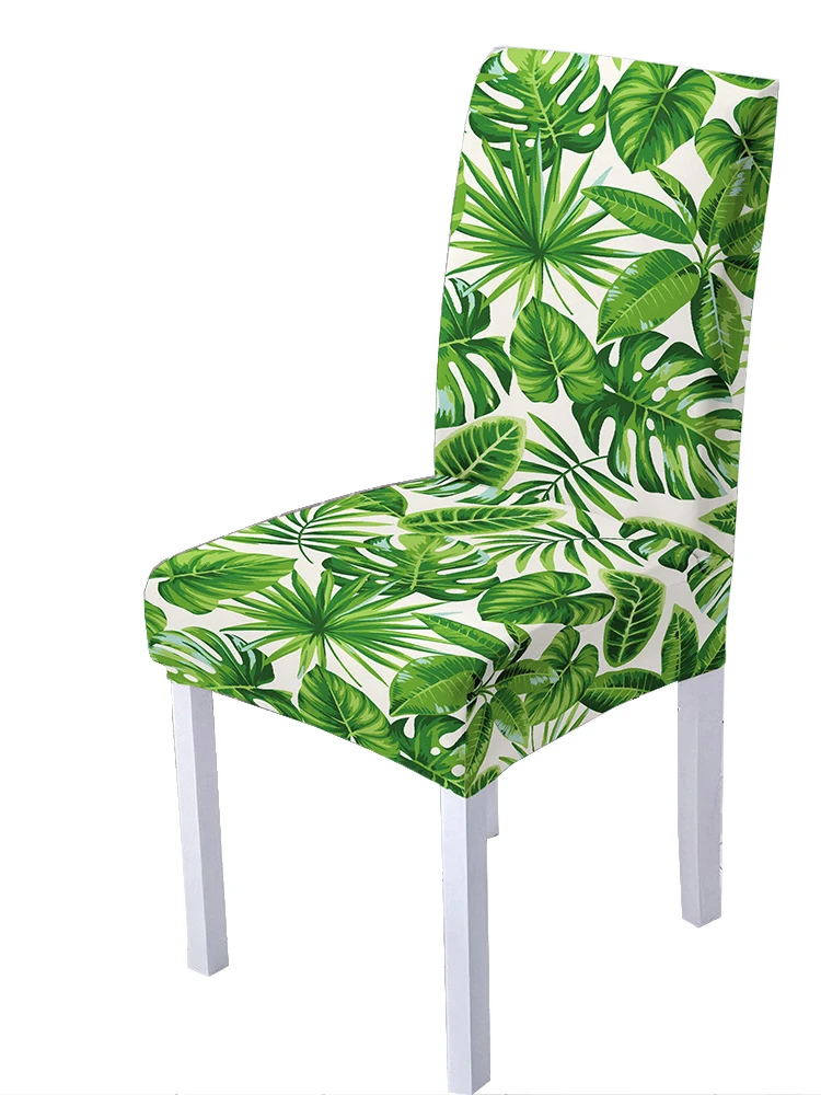 Tropical Leaves Spandex Chair Cover for Dining Room Floral Chairs Covers High Back for Living