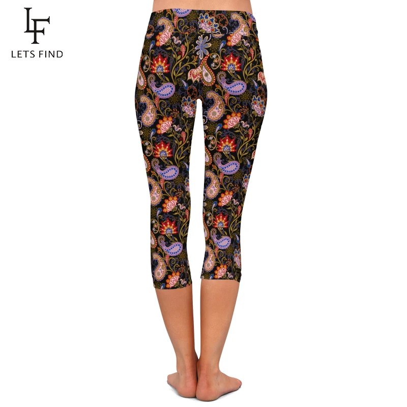 LETSFIND Summer New Women Leggings 3D Paisley Print Capri Leggins High Waist Sexy Stretch Mid-Calf 3/4 Pants