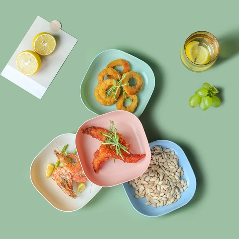 Wheat Straw Plate Lightweight Plastics Plate  Fruits Plate Reusable Tableware for Kids Toddlers Adults Multi-color 6
