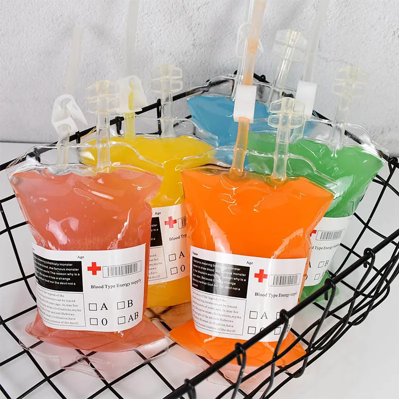 

Halloween Decoration Blood Bag 400ml Transparent Plastic Infusion Bags Supplies Cosplay Vampire Blood Pouch Energy Pack Props