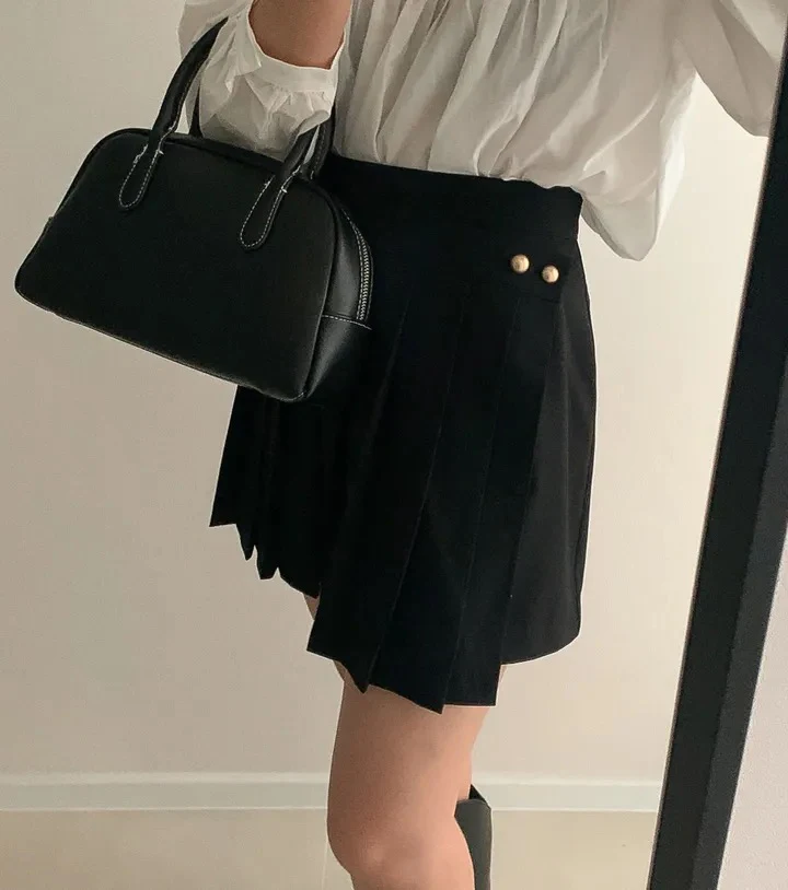 Korean Chic Two-piece Skirt Set Women Single Breasted Blazer Loose Jacket Solid Pleated Mini Skirt Autumn Office Lady Outfits