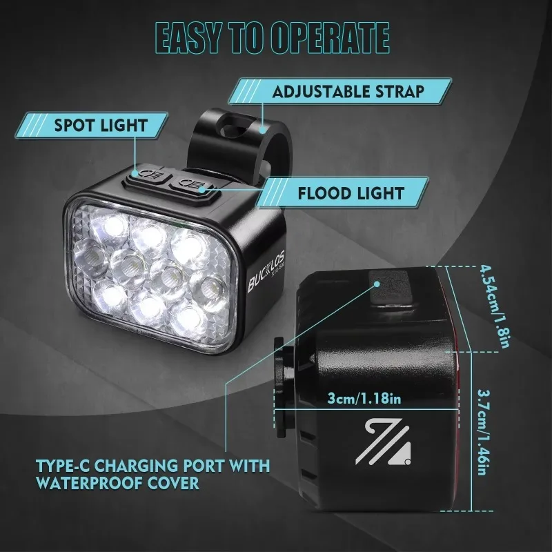 BUCKLOS Bicycle Rear Light Front Light 1100mAh LED COB Waterproof Bike Lamp USB Rechargeable Mtb Road Bike Taillights Bike Parts 5