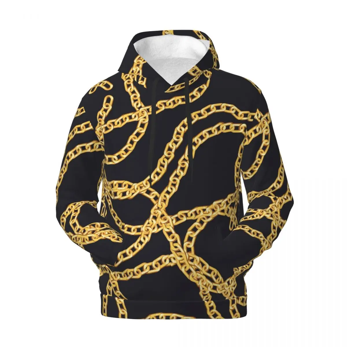 

Golden Chain Casual Hoodies Links Print y2k Cute Velvet Warm Hooded Shirt Autumn Long Sleeve Loose Oversized Pullover Hoodie