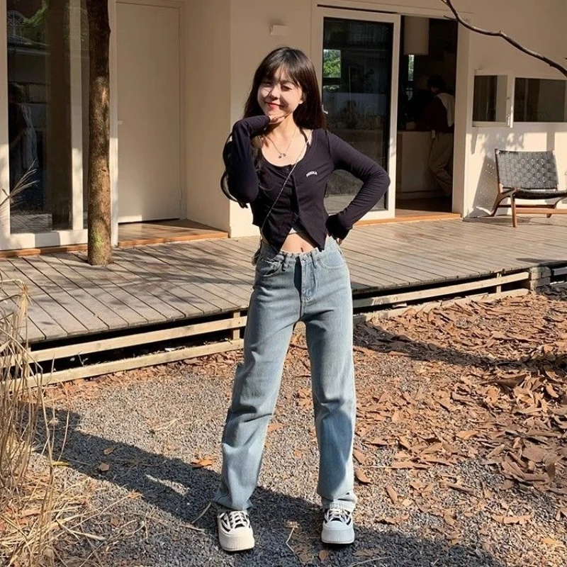Women Fashion Y2k Baggy Jeans Print Hole Jeans High Waist Slim Embroidery Wide Leg Trousers Streetwear High Street Denim Pants