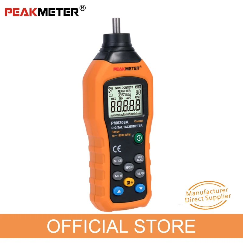 PEAKMETER PM6208A 접촉식 디지털 타코미터 고정밀 모터 속도계 속도계 산업용 자동차 모터 타코미터