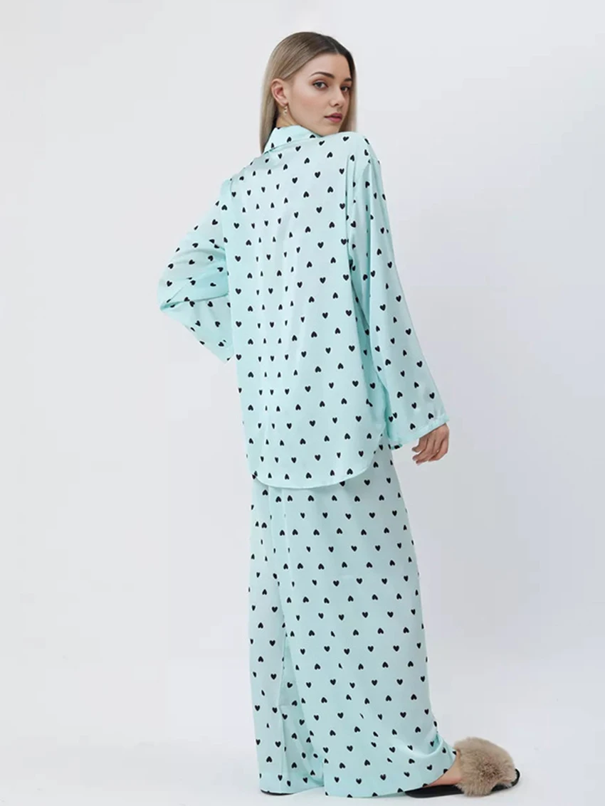 Marthaqiqi Loose Home Clothes Women Sexy Turn-Down Collar Sleepwear Long Sleeve Nightgowns Casual Ladies Nightwear 2 Piece Suit