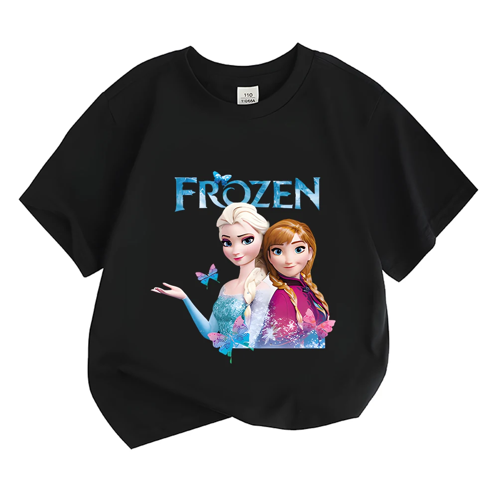 Hot Anime Frozen Princess Print Kids Girls T-shirts Cotton Short Sleeve Clothing Summer Cartoon Casual Short Sleeve T Shirt