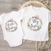 Flowers Wreath Print Big Sister Little Sister Family Matching Outfit Kids Clothes Short Sleeve T Shirt Baby Bodysuit Kids Romper 5