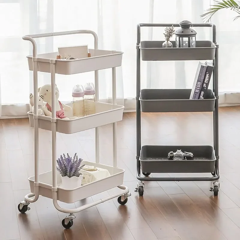3-Layer Kitchen Storage Racks for Parlor Bathroom Office Shelf Gadget Stainless Steel Holder Trolleys Food Clothes Sundry Organizer