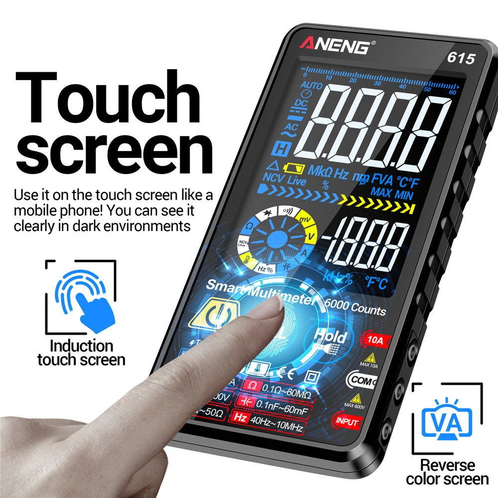 615 Multimeter Digital Smart Touch Screen 6000 Count AC/DC Current Voltage NCV Diode Lithium Battery Charging Tester Tools