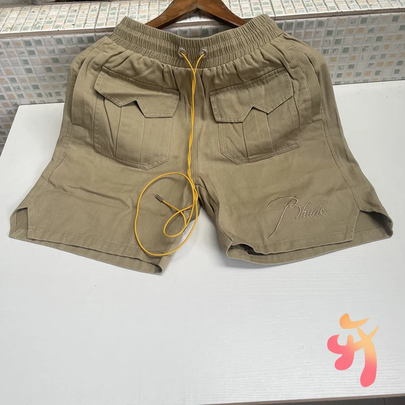 

Реальные фотографии ревеня шорты высокого качества с Вышивкой Букв на шнурке карманы рабочие брюки повседневные мужские Женские однотонные шорты-Карго