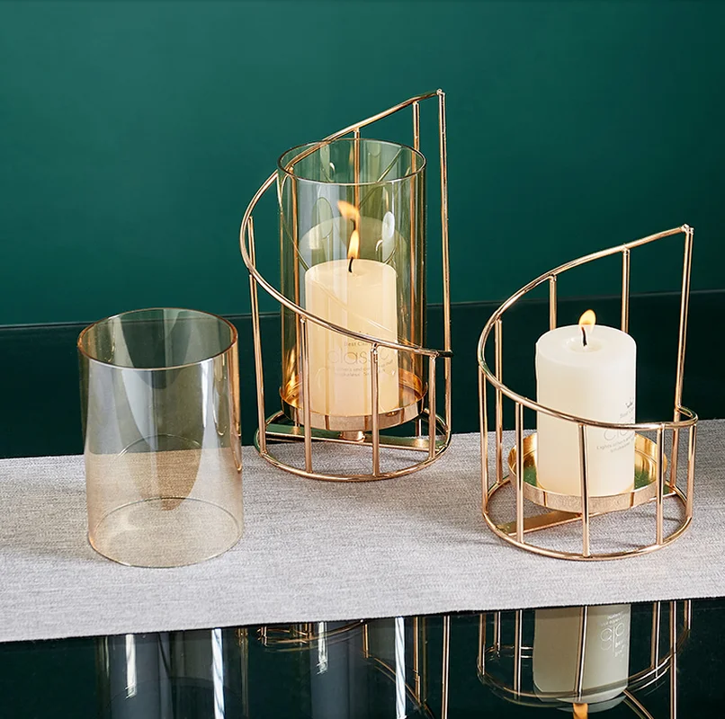 Romantic Metal Glass Candle Holder Dining Holiday Party Decoration Art Wrought Iron Wedding Table Centerpieces