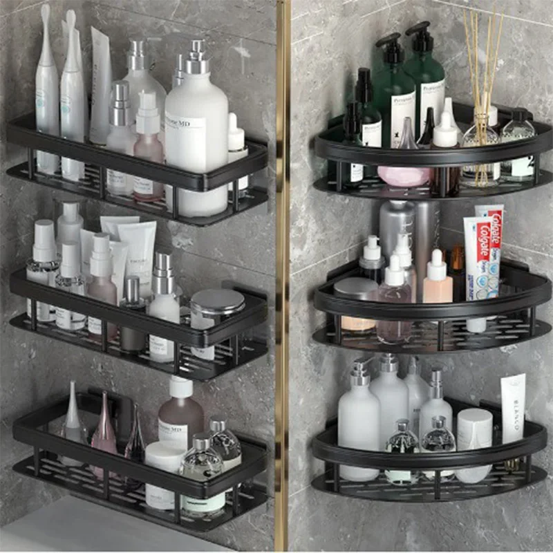 Aluminum Alloy Shower Shelf Bathroom Storage Organizer- No Drill Wall Corner Rack for Shampoo, Makeup and Accessories Banheiro 2