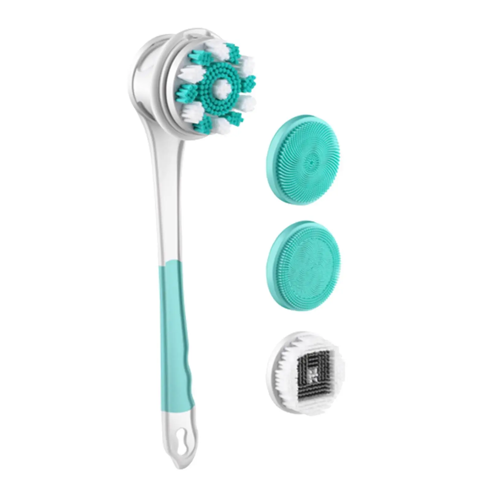 Electric Body Brush with 4 Attachments IPX7 Waterproof Detachable Long Handle Rechargeable Back Brush for Facial Cleansing