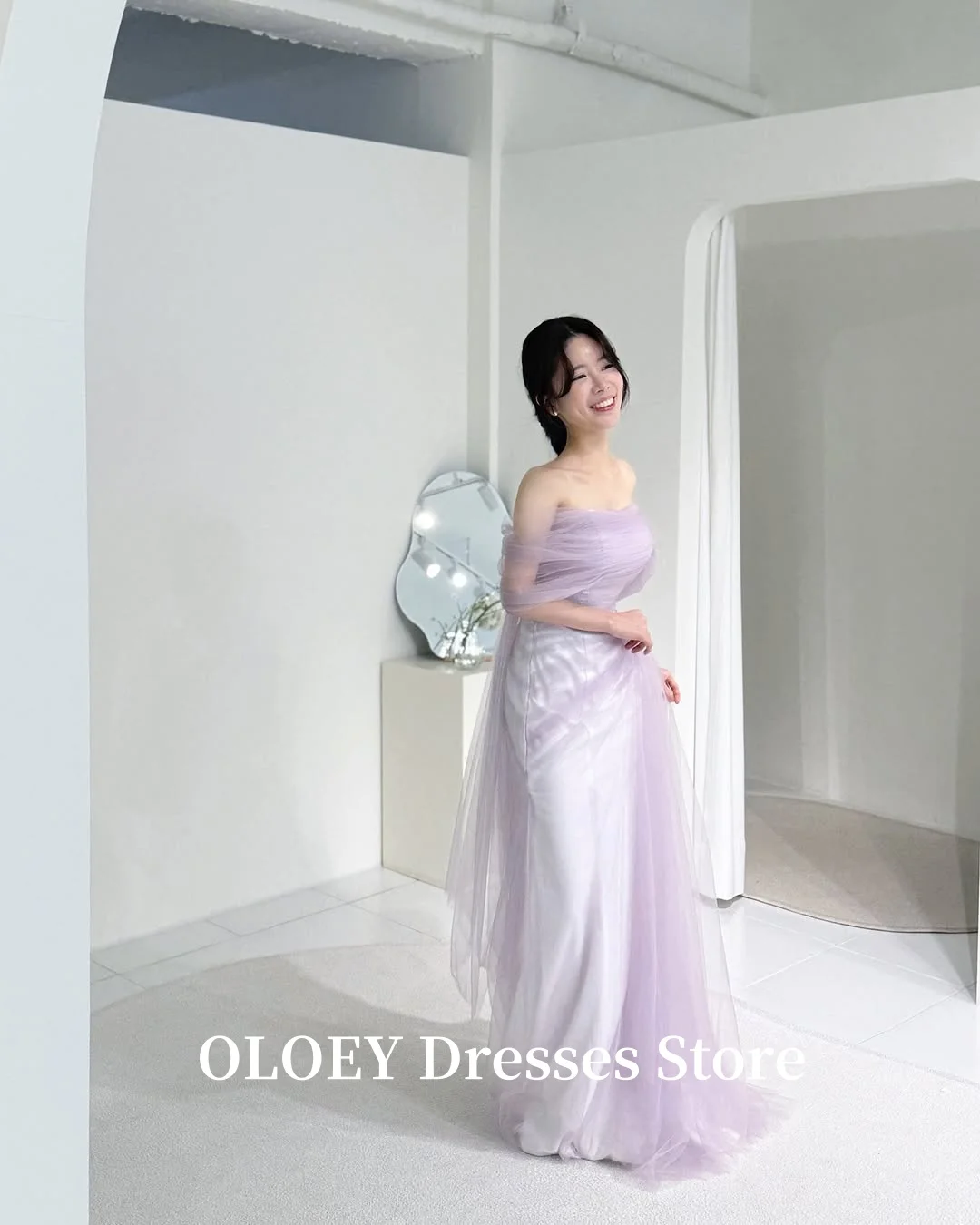 OLOEY Fairy Violet Wedding Party Dresses Off Shoulder Tulle Long Mermaid Bridal Gowns Corset Evening Party Dress Customized 3