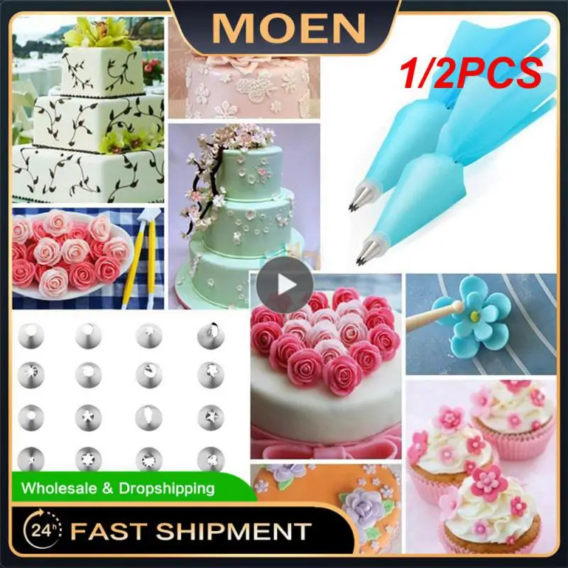

1/2PCS bag Silicone Icing Piping Cream Pastry Bag + 6 Stainless Steel Cake Nozzle Cake Decorating Tips Fondant Tools