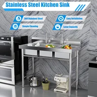 Bymaocar 3-Compartment Public Commercial Stainless Steel Utility Sink,Free Standing High-capacity Laundry Basin with Two Faucets 1