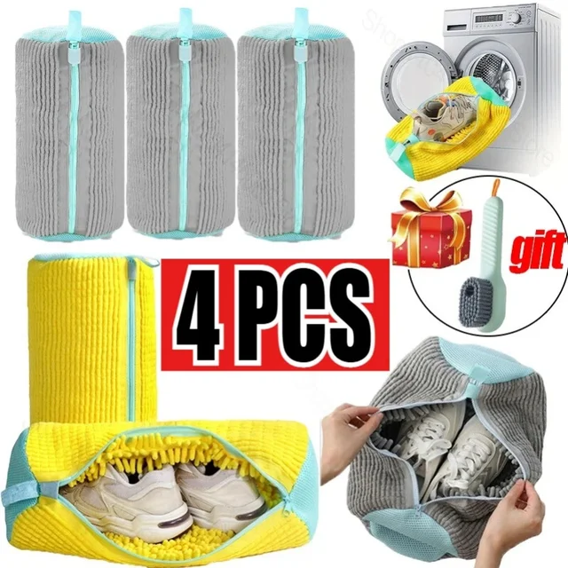 Sacs à linge, sac pour Machine à laver les chaussures, avec fermeture éclair, avec riche peluches à l'intérieur, parfait pour les baskets et les chaussures décontractées 1