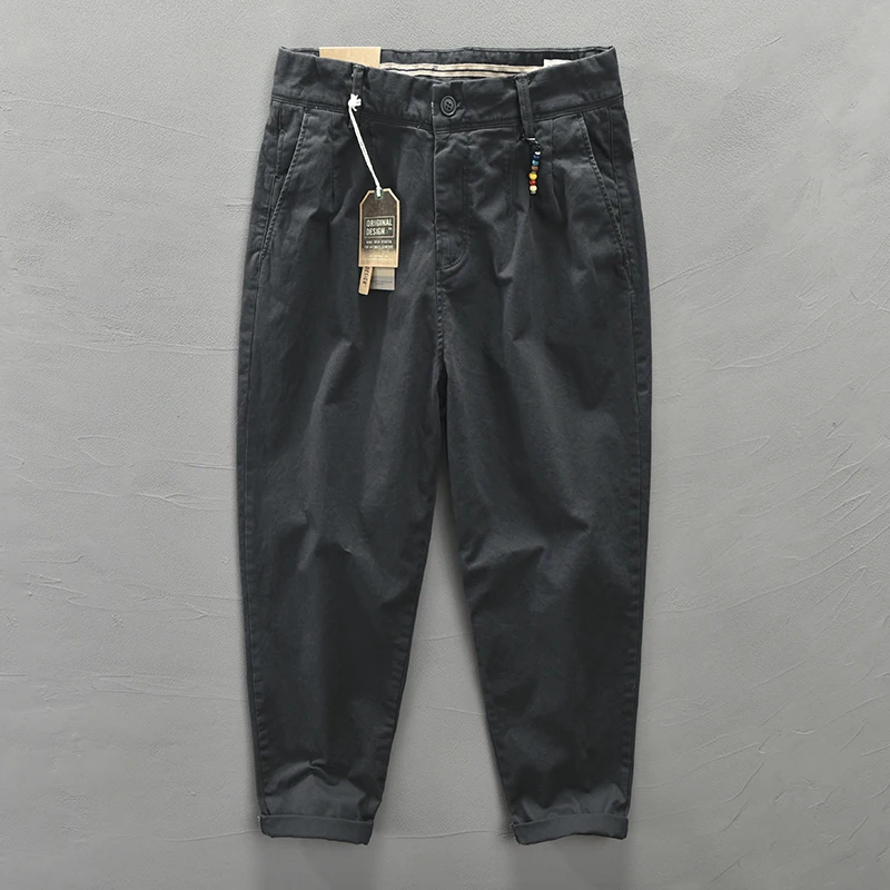 HIQOR Brand Spring Autumn Men Cotton Vintage Solid Color Cargo Pants Fashion Beading Design Streetwear Pant