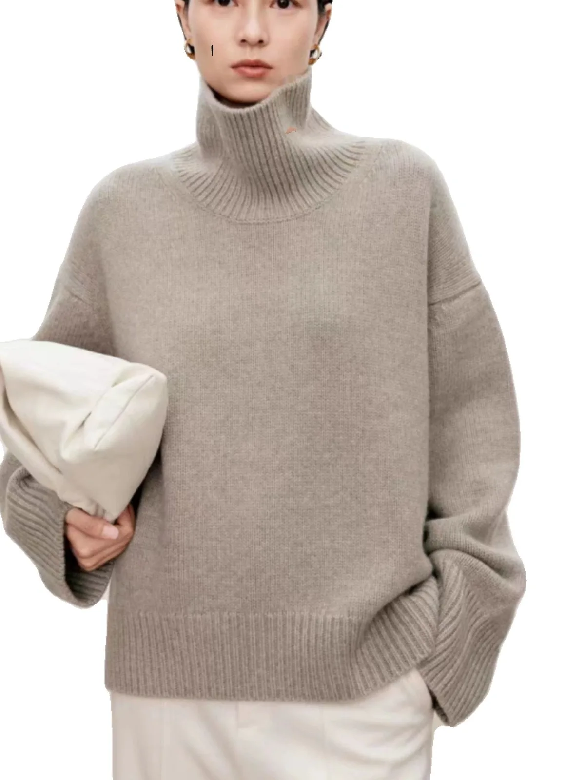 High-end soft waxy turtleneck 100%cashmere sweater women's loose thickened sweater base wool sweater 5