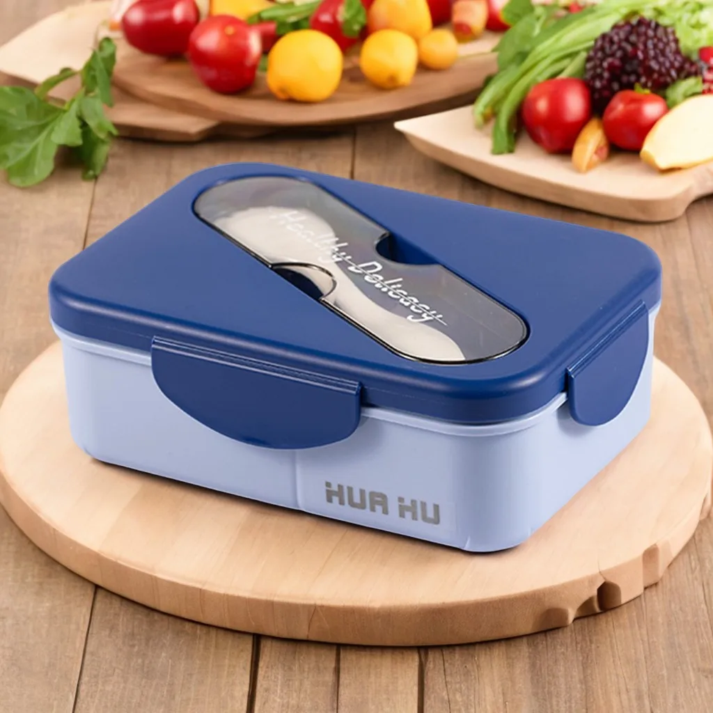 Student Lunch Box With Fork Plastic Snap On Lunch Box For School Company Picnic Use Microwave Heatable Bento Box Kitchenwares