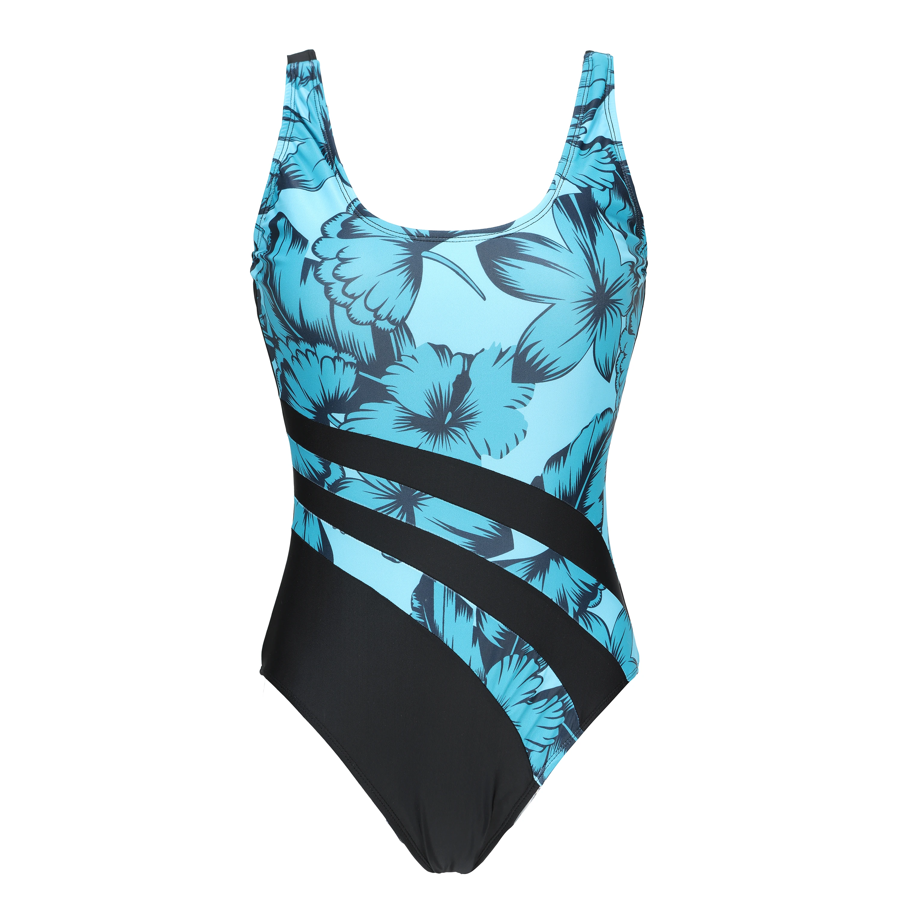 Women's Floral Print Color Block Swimsuit - High Cut Medium Strech One Piece Bathing Suit for Pool Parties