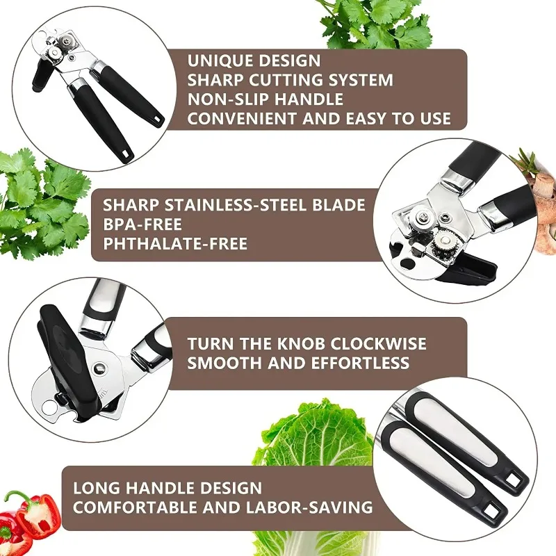 Multi-Function Stainless Steel Beer Grip Can Opener Manual Can Opener with Side-Cutting Mechanism for Cans and Bottles