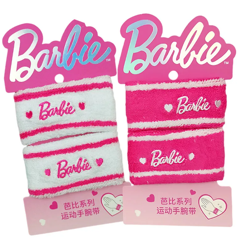 

Miniso Barbie Wristband Sweat-Absorbent Sports Headband Kawaii Pink Wrister Hand Band Sweatband Hair Band Women Hair Accessory