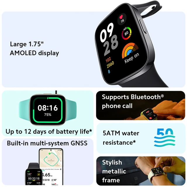 Mobile2Go. Redmi Watch 3 [Large 1.75' AMOLED Display, 5ATM Water  Resistance