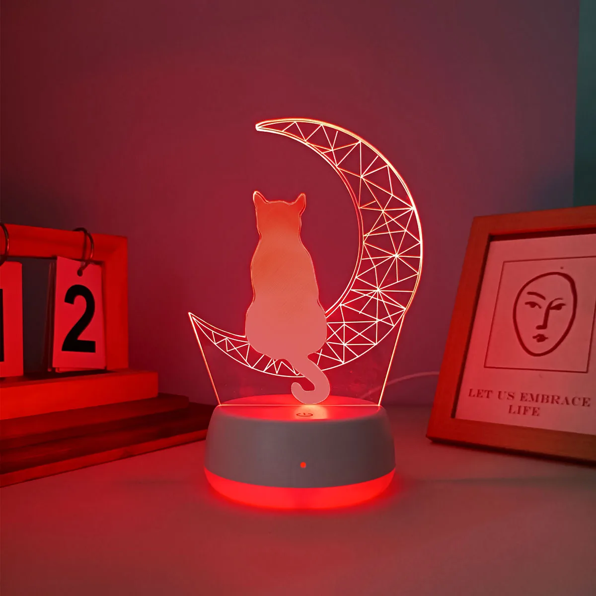 1pc 달의 고양이 3D 야간 조명, USB 전원, 침실 및 거실에 적합, 터치 스위치, 7가지 색상 변경.