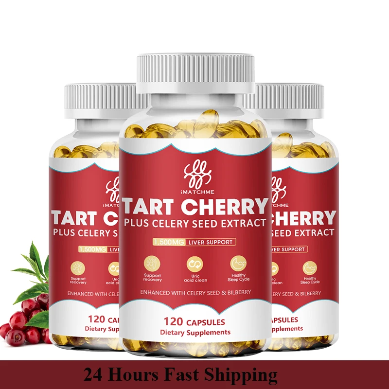 

Organic Tart Cherry Capsules with Bilberry Fruit & Celery Seed Premium Uric Acid Cleanse for Joint Support & Muscle Recovery