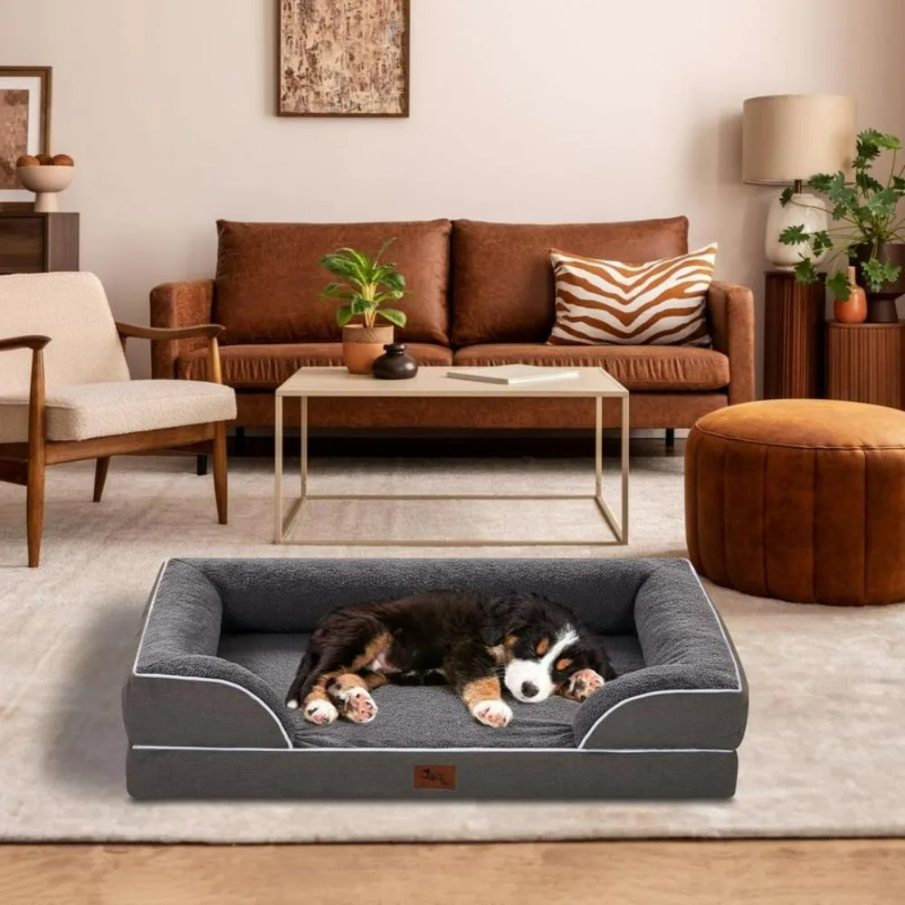 

Кровать для собак маленького и среднего размера, темно-серая Водонепроницаемая со съемной подушкой, коврик для домашних животных в форме буквы B с противоскользящим дном