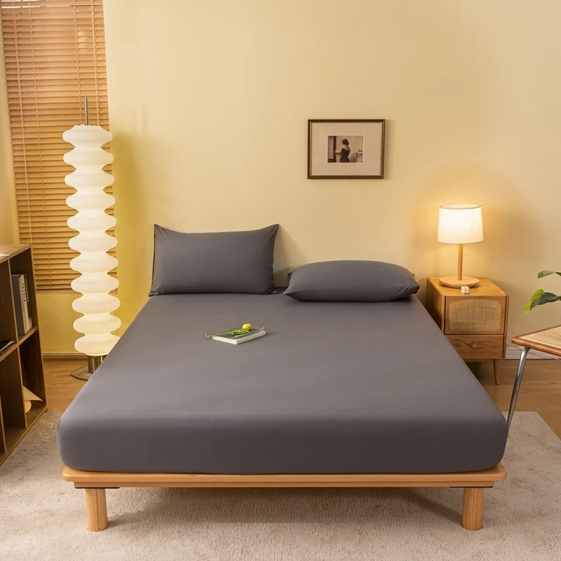 Luxury Double 100% Cotton Bed Sheet  Fitted Sheet With Elastic Mattress Cover Couple Bed Linen Single Bedding Queen King Size 6
