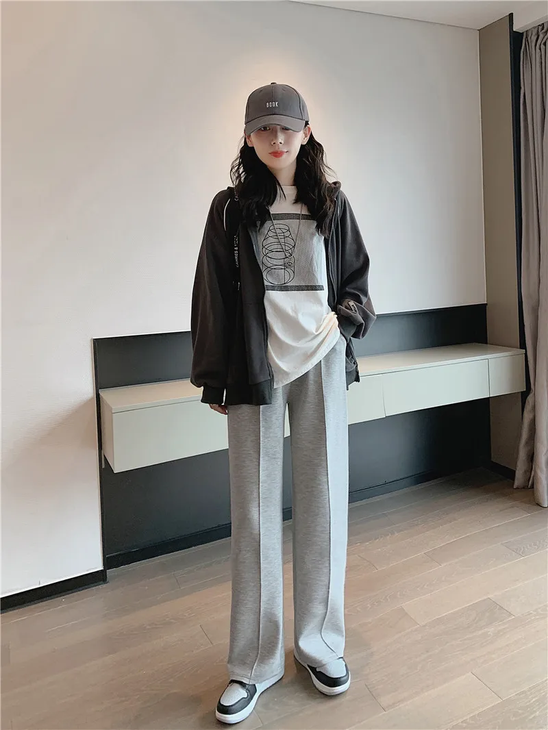 CGC 2022 Harajuku Solid Pants Women 2022 Spring Autumn Straight Sweatpants Casual Cotton Breathable Wide Leg Women Sports Pants cigarette pants