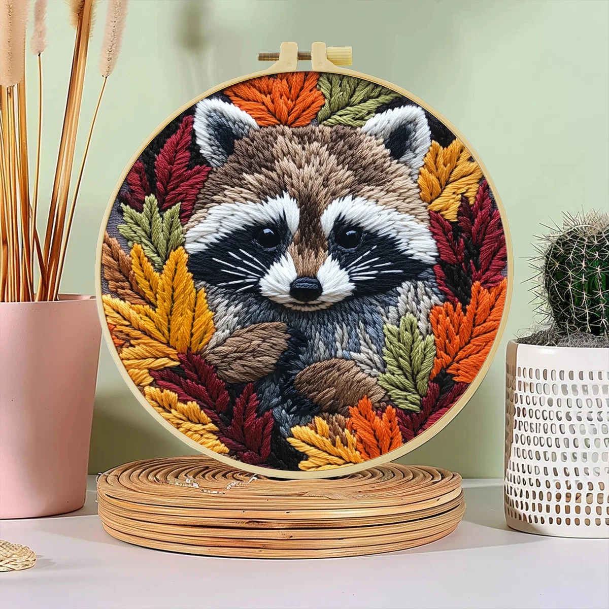 1 Stück 20X20CM/15X15CM 7,87/6,3 Zoll Stickerei-Starter-Kit DIY-Kit Heimdekoration, Waschbär, Stickerei-Kit